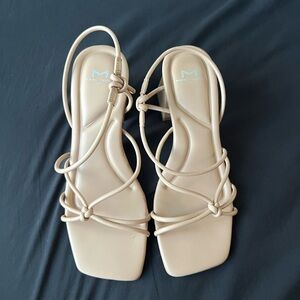 Tan Marc Fisher strappy leather heels